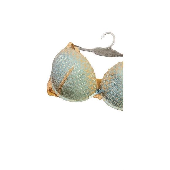 Hers by Herman Womens Blue Tan Lace Normal Strap Wireless Demi Bra Size 38D - Picture 5 of 6